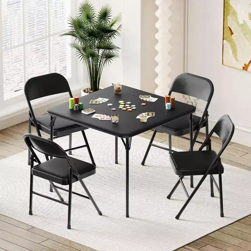 Tavolo pieghevole quadrato beige/nero/grigio, piano imbottito in PU, 4 posti