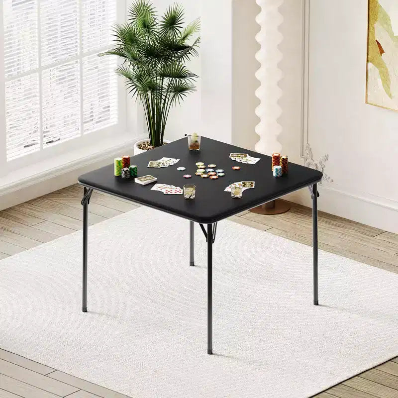 Tavolo pieghevole quadrato beige/nero/grigio, piano imbottito in PU, 4 posti