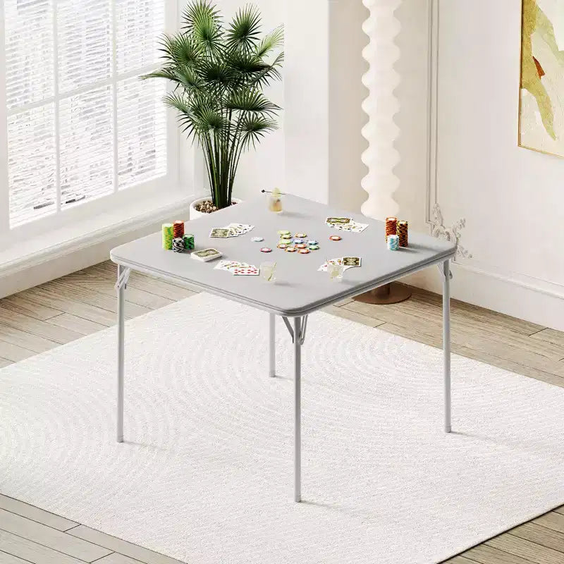 Tavolo pieghevole quadrato beige/nero/grigio, piano imbottito in PU, 4 posti