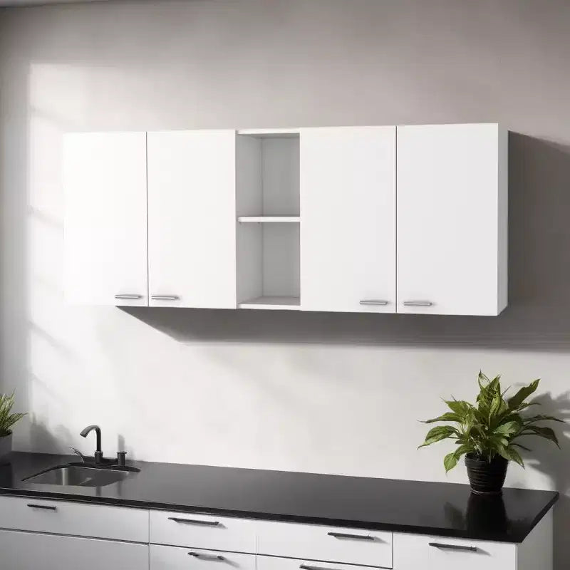 Credenza da cucina a 4 ante bianca con cassetto e ripiani regolabili