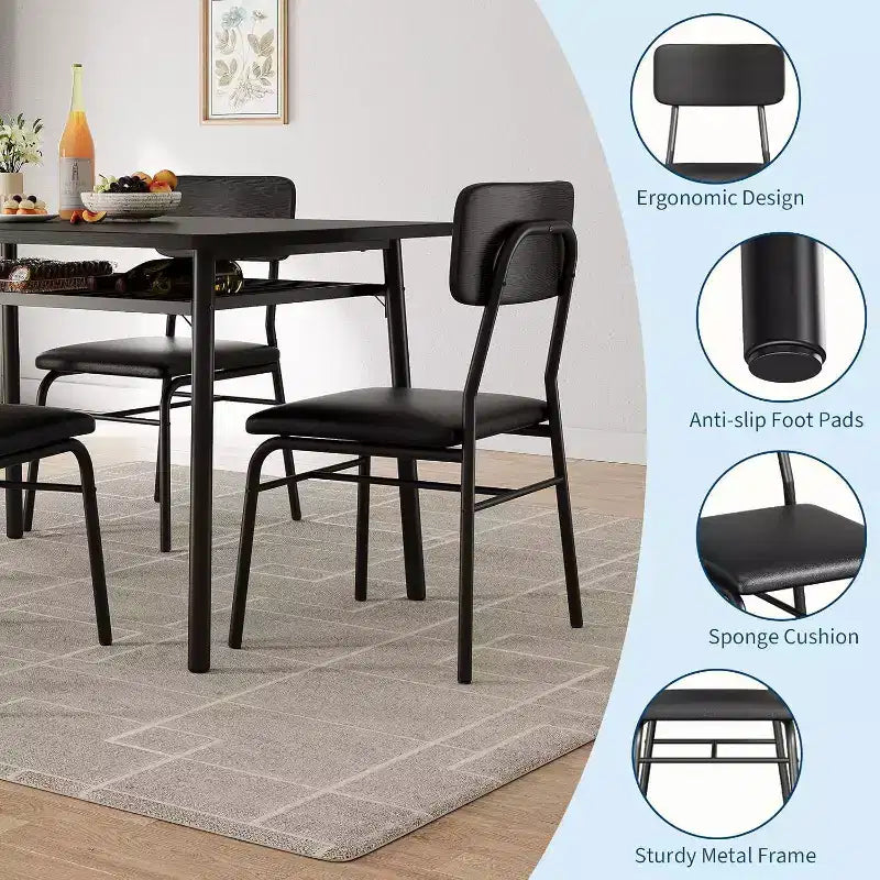 Set da pranzo 3 pezzi per 2 persone – Nero/Grigio, tavolo quadrato con ripiano e sedie imbottite