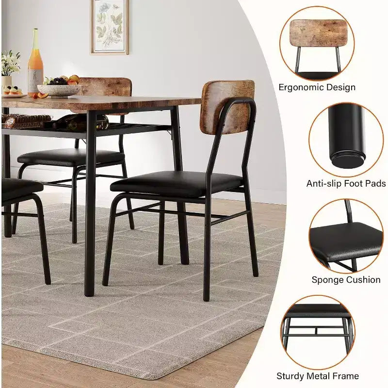 Set da pranzo 3 pezzi per 2 persone – Nero/Grigio, tavolo quadrato con ripiano e sedie imbottite