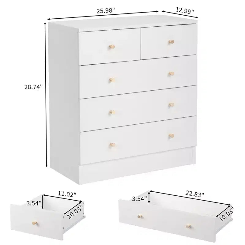 Cassettiera bianca a 5 cassetti, mobile contenitore moderno per camera da letto