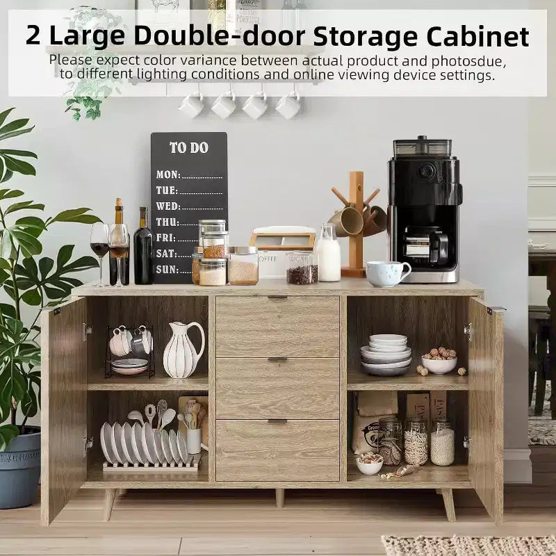 Madia/Mobile buffet a 2 ante con pannelli in rattan, Nero / Naturale / Rovere / Bianco