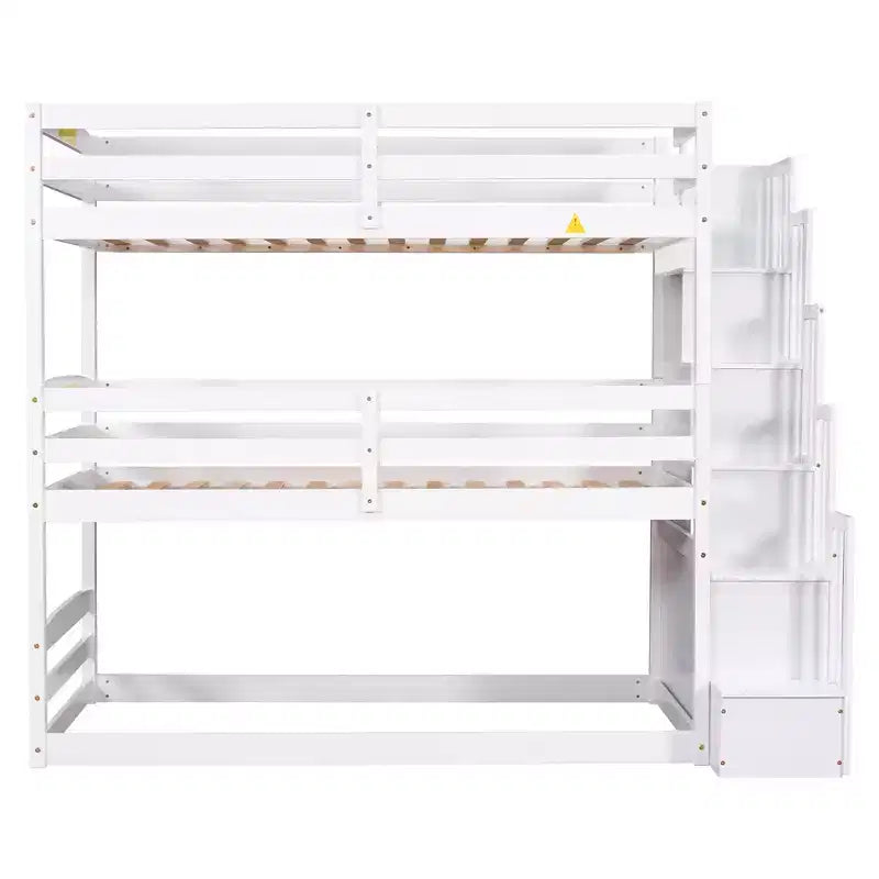 Letto a castello triplo bianco con scaletta contenitore, 3 persone