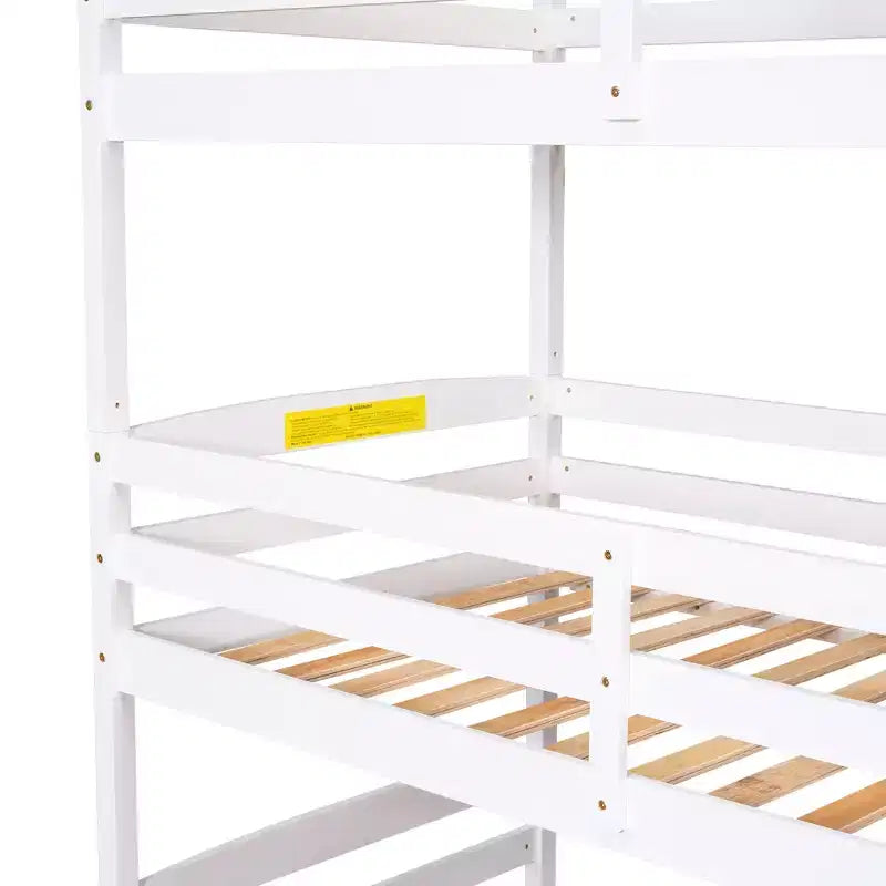 Letto a castello triplo bianco con scaletta contenitore, 3 persone