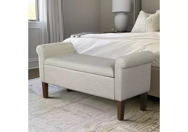 Panca Contenitore con Braccioli e Seduta Sollevabile, 2 Posti – Beige / Blu / Naturale