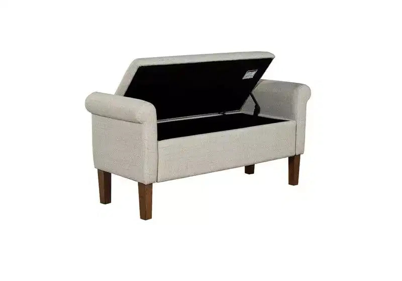 Panca Contenitore con Braccioli e Seduta Sollevabile, 2 Posti – Beige / Blu / Naturale