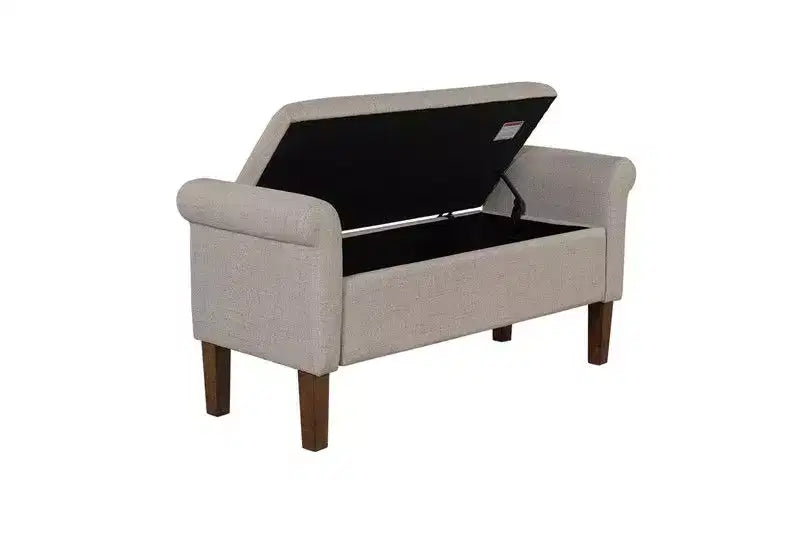 Panca Contenitore con Braccioli e Seduta Sollevabile, 2 Posti – Beige / Blu / Naturale