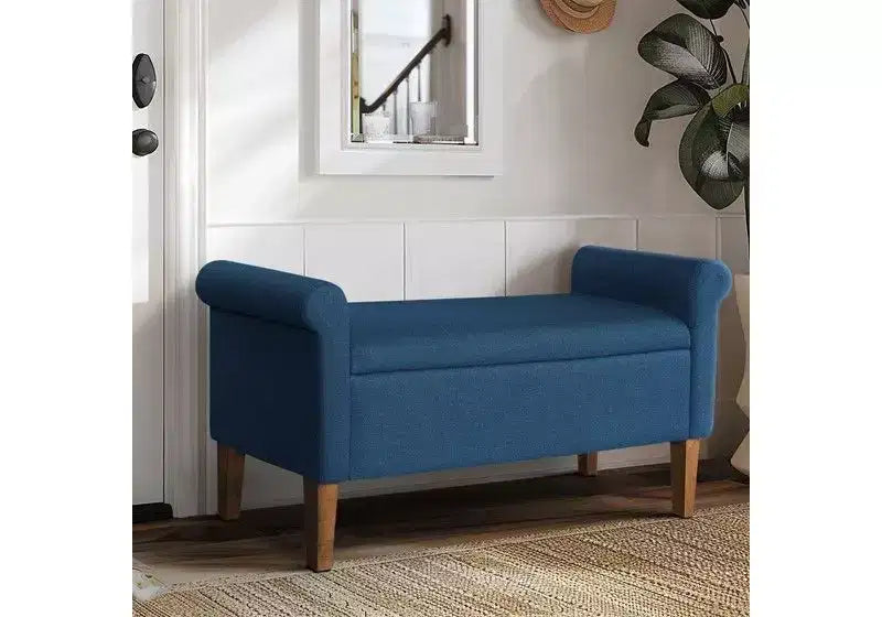 Panca Contenitore con Braccioli e Seduta Sollevabile, 2 Posti – Beige / Blu / Naturale