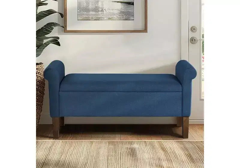 Panca Contenitore con Braccioli e Seduta Sollevabile, 2 Posti – Beige / Blu / Naturale