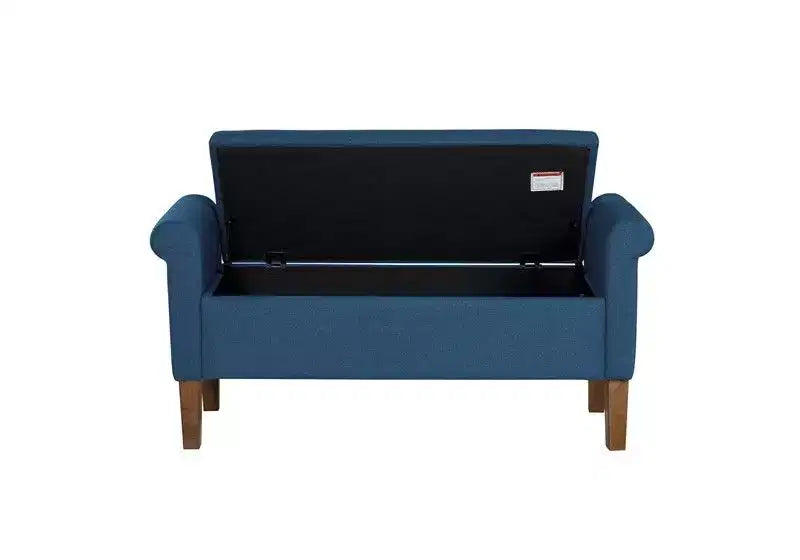 Panca Contenitore con Braccioli e Seduta Sollevabile, 2 Posti – Beige / Blu / Naturale