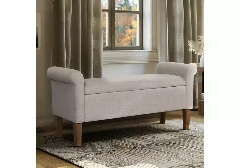 Okak Accent Lift-Top Wooden Ottoman Bench with Two Side Arms,Upholstered Shoe Bench Storage Bench for Living Room,Bedroom