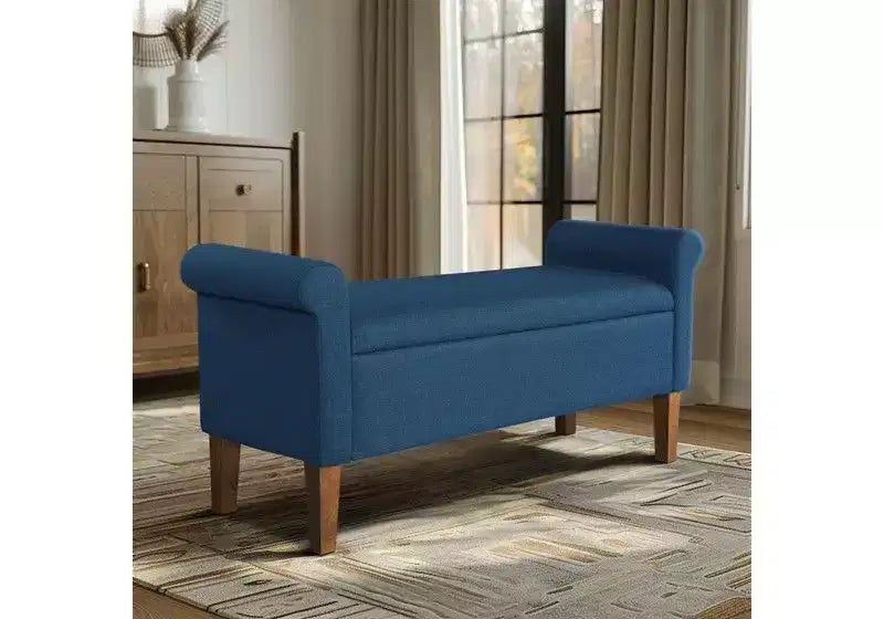 Panca Contenitore con Braccioli e Seduta Sollevabile, 2 Posti – Beige / Blu / Naturale