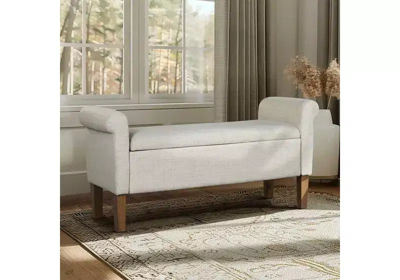 Panca Contenitore con Braccioli e Seduta Sollevabile, 2 Posti – Beige / Blu / Naturale