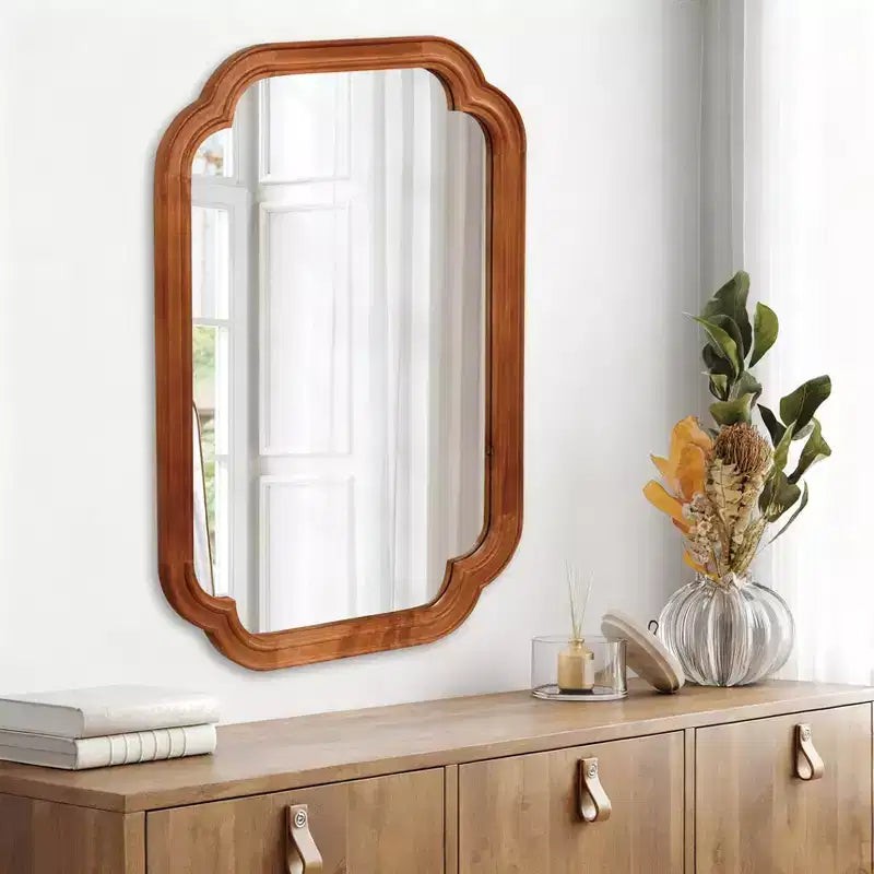 Specchio da parete ad arco in legno naturale — Marrone giallastro, Singolo