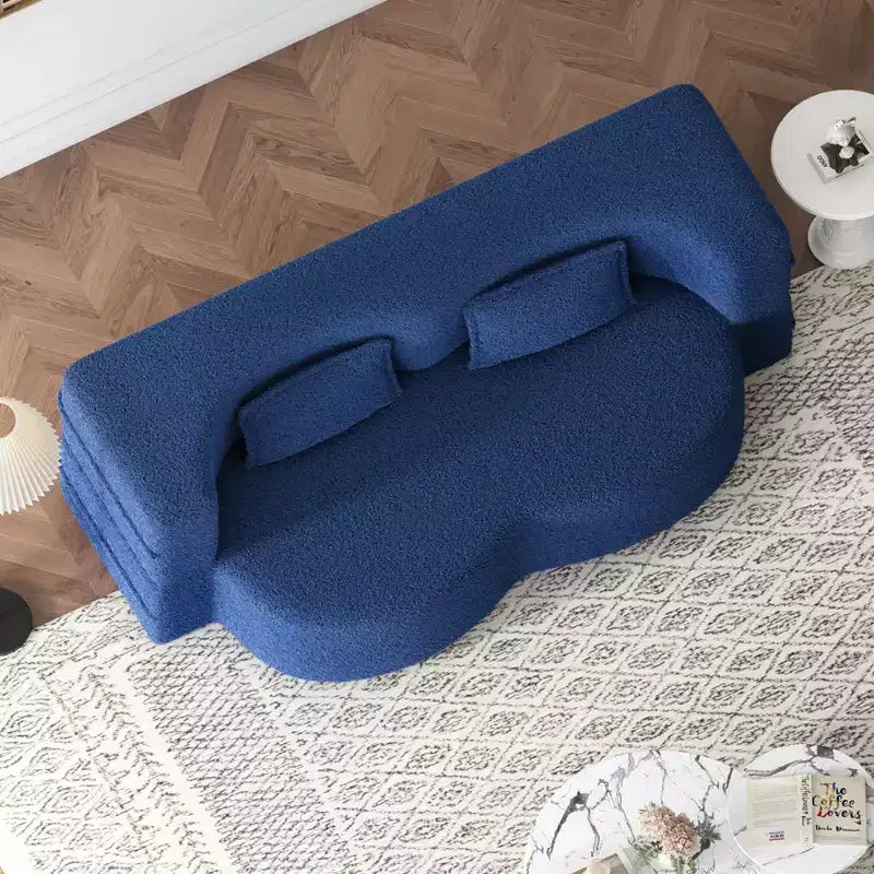Divano a pavimento convertibile, divano pieghevole a 2 posti con 2 cuscini, tessuto Teddy, multicolore