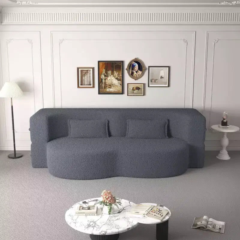 Divano a pavimento convertibile, divano pieghevole a 2 posti con 2 cuscini, tessuto Teddy, multicolore