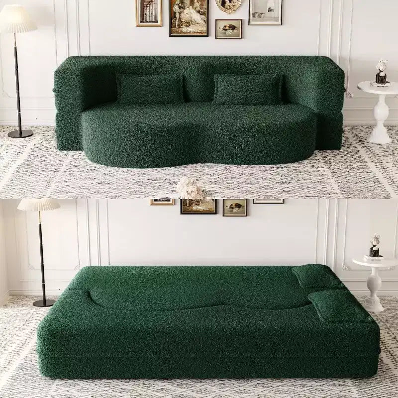 Divano a pavimento convertibile, divano pieghevole a 2 posti con 2 cuscini, tessuto Teddy, multicolore