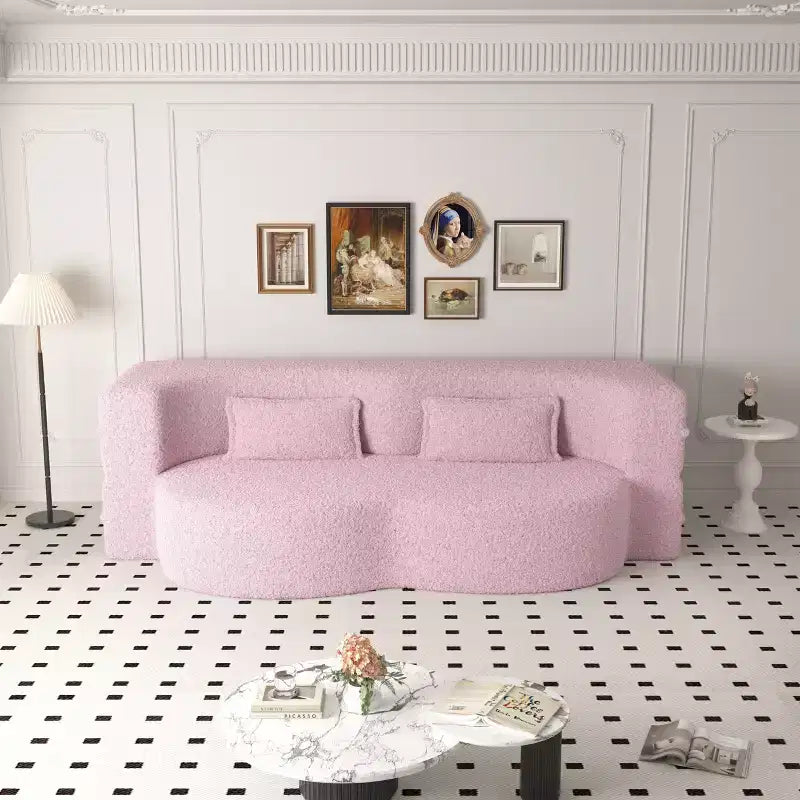 Divano a pavimento convertibile, divano pieghevole a 2 posti con 2 cuscini, tessuto Teddy, multicolore