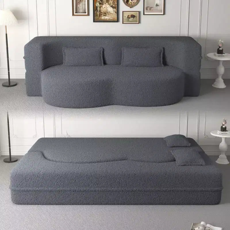 Divano a pavimento convertibile, divano pieghevole a 2 posti con 2 cuscini, tessuto Teddy, multicolore