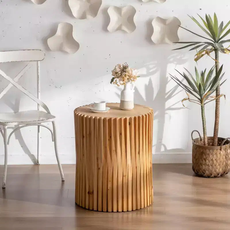 Tavolino da caffè a piedistallo cilindrico marrone, stile metà secolo, set da 1 o 2