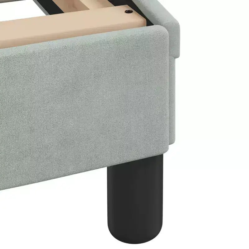 Struttura letto a piattaforma matrimoniale imbottita grigio chiaro con testiera e cassetto portaoggetti