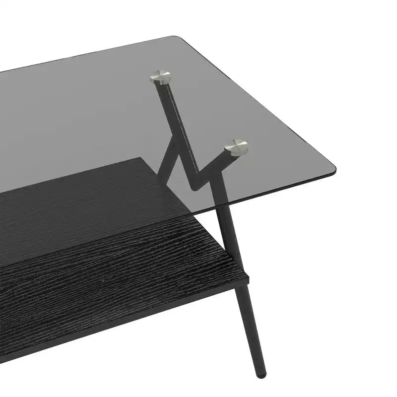 Tavolino da Caffè a 2 Ripiani in Vetro Temperato con Gambe in Metallo — Grigio Nero / Grigio Marrone / Trasparente (Nero, Oro, Bianco)