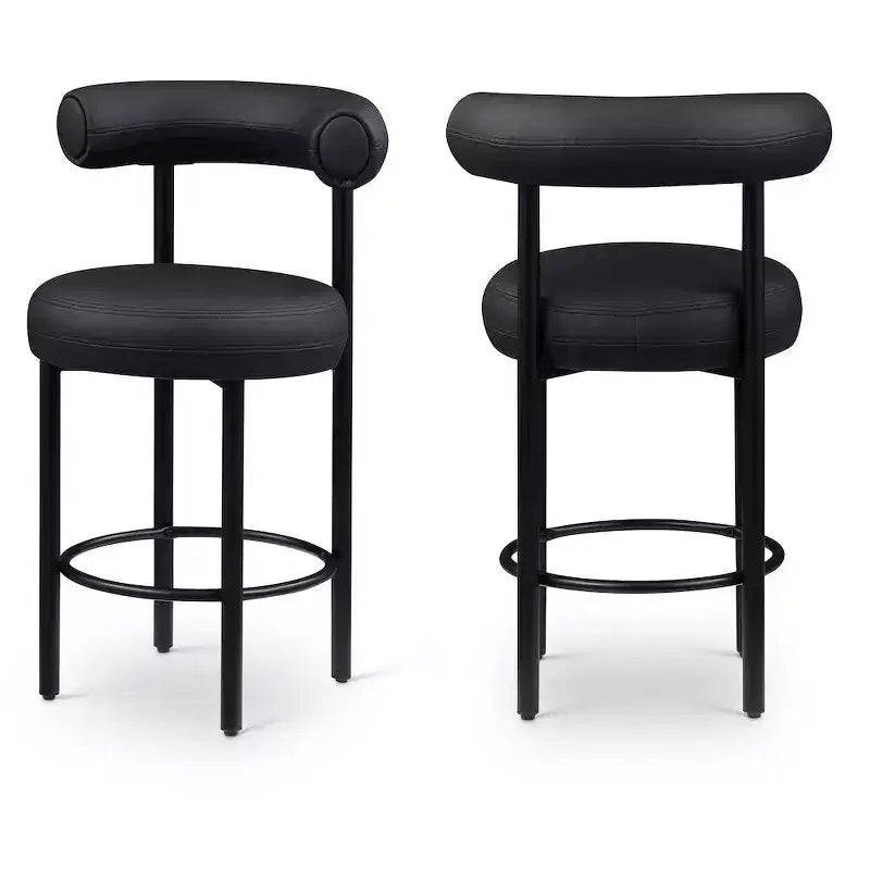 Meridian Furniture,Bordeaux Black Vegan Leather Counter Stool, Set of 2