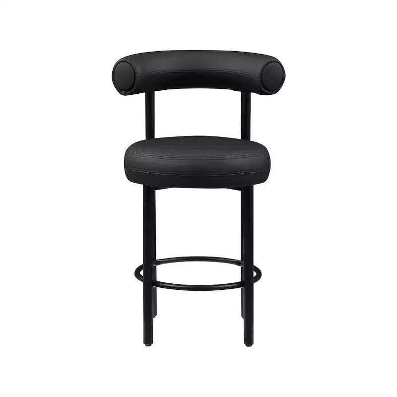 Sgabelli da bancone in similpelle nera con braccioli, set da 2