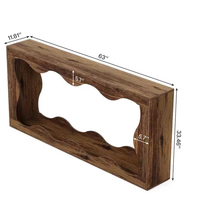 Consolle marrone a 2 ripiani con bordo smerlato, 160 cm