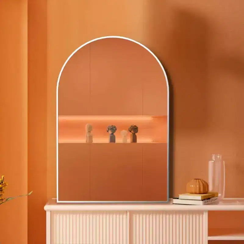 Specchio da parete ad arco Silver, cornice in alluminio, singolo, da parete
