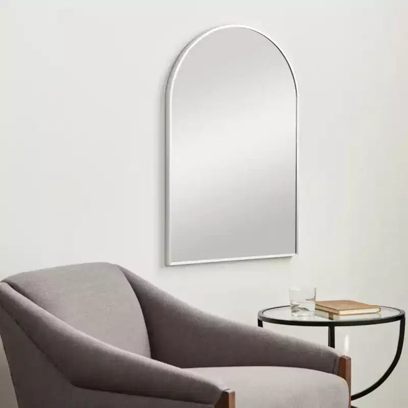 Specchio da parete ad arco Silver, cornice in alluminio, singolo, da parete