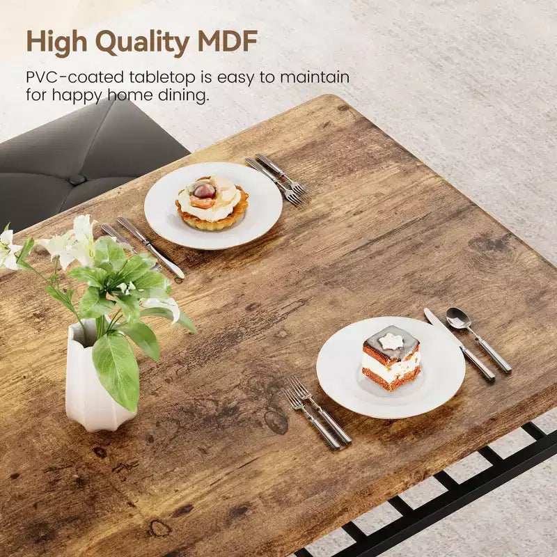 Set tavolo da pranzo per 4 persone con panca imbottita e 2 sgabelli quadrati – Nero / Marrone / Grigio
