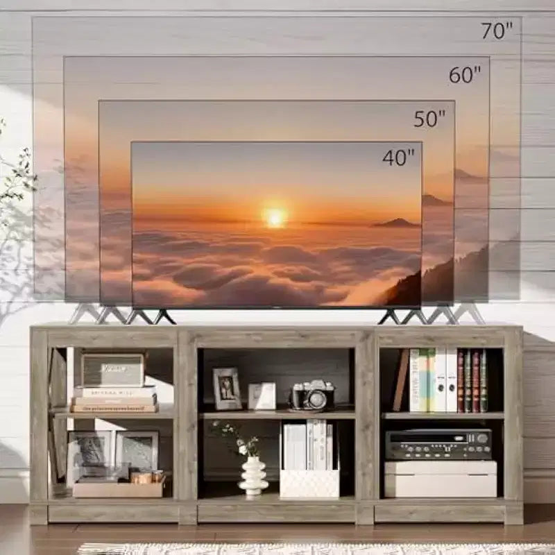 Mobile TV Country Grigio Rovere per TV Fino a 70 Pollici con Ripiani Contenitori