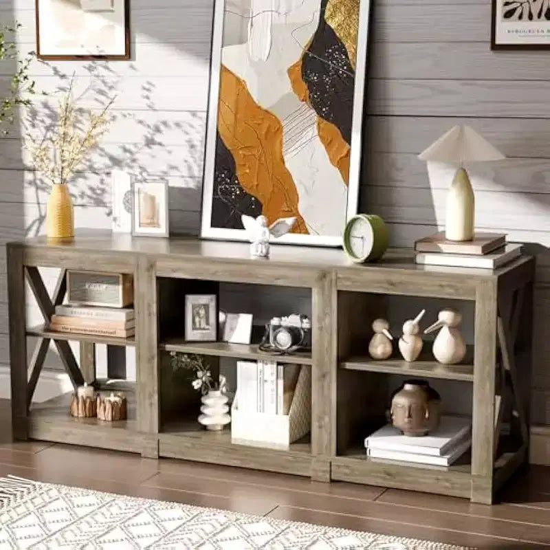 Mobile TV Country Grigio Rovere per TV Fino a 70 Pollici con Ripiani Contenitori