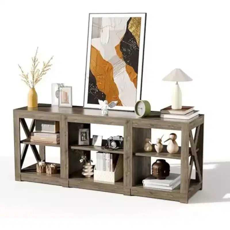 Mobile TV Country Grigio Rovere per TV Fino a 70 Pollici con Ripiani Contenitori