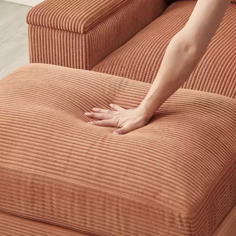 Divano Sezionale con Pouf, Seduta Profonda, 4 Posti — Beige / Verde / Arancione