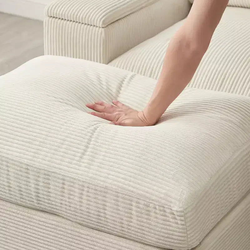 Divano Sezionale con Pouf, Seduta Profonda, 4 Posti — Beige / Verde / Arancione