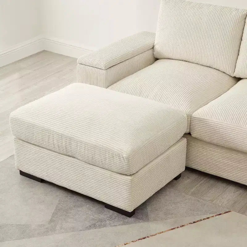 Divano Sezionale con Pouf, Seduta Profonda, 4 Posti — Beige / Verde / Arancione