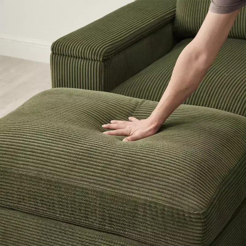 Divano Sezionale con Pouf, Seduta Profonda, 4 Posti — Beige / Verde / Arancione
