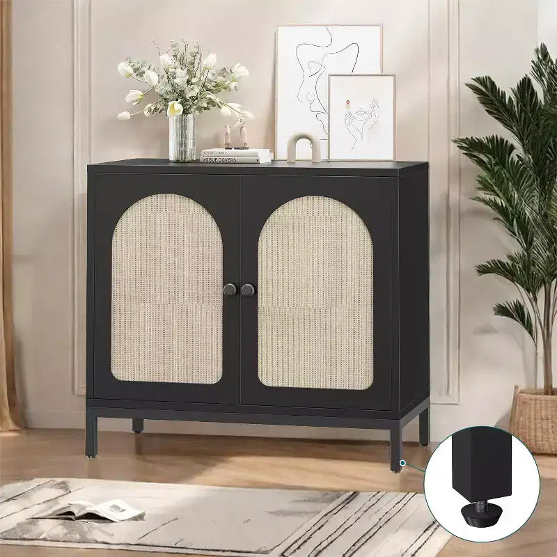 Madia a 2 ante in rattan nero