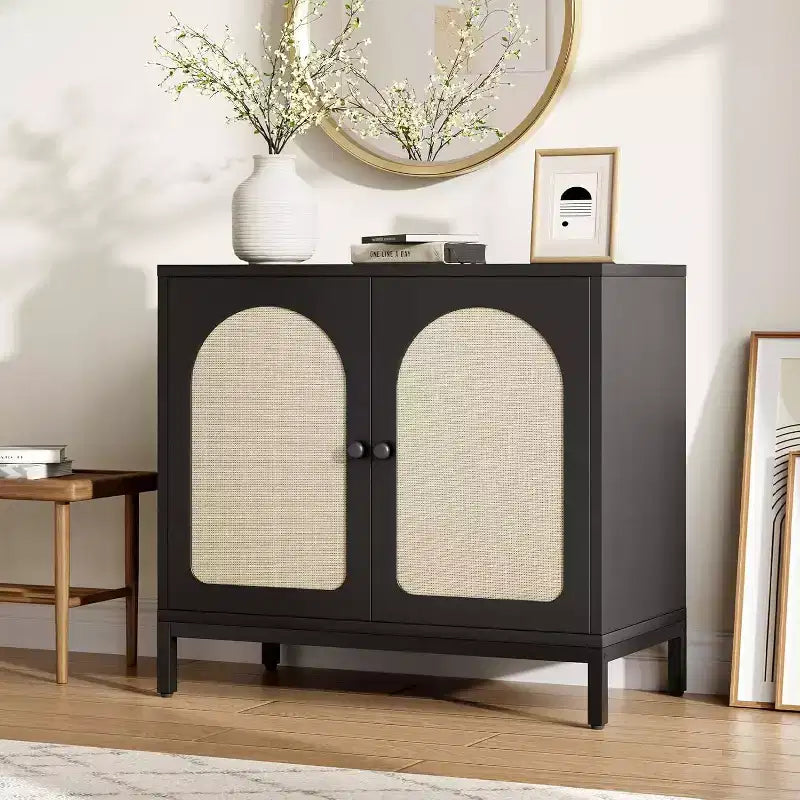 Madia a 2 ante in rattan nero