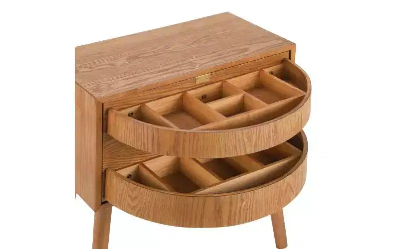 Comodino a Mezzaluna Marrone con Cassetto, Stile Rattan Mid-Century Moderno, Uso Singolo