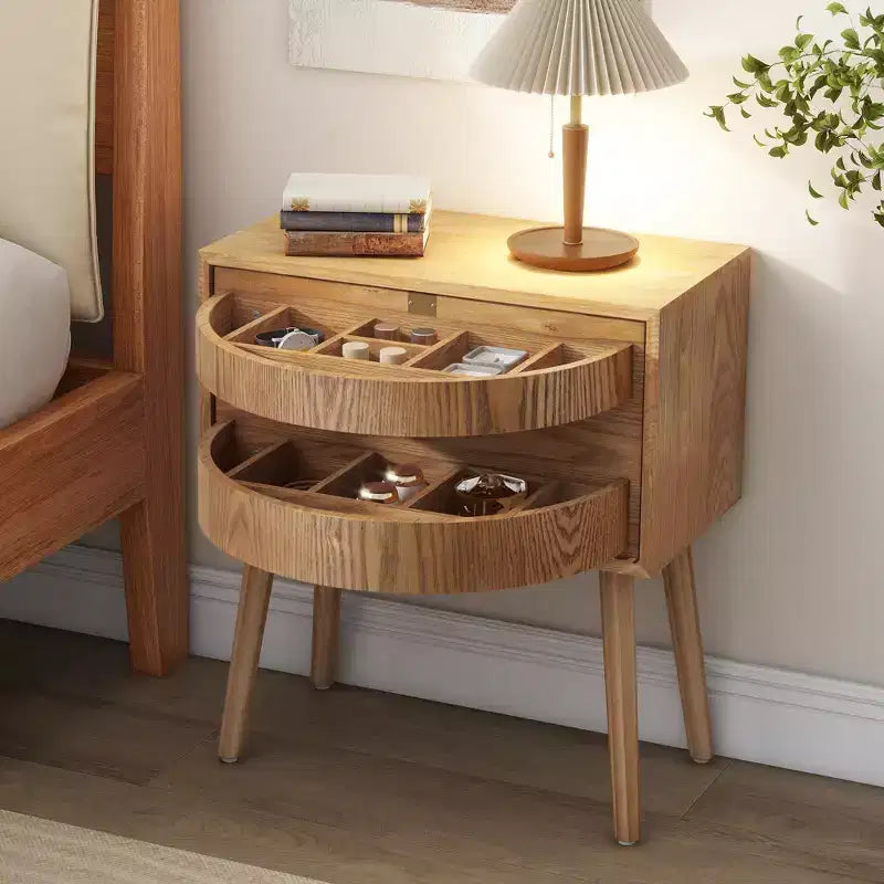 Comodino a Mezzaluna Marrone con Cassetto, Stile Rattan Mid-Century Moderno, Uso Singolo