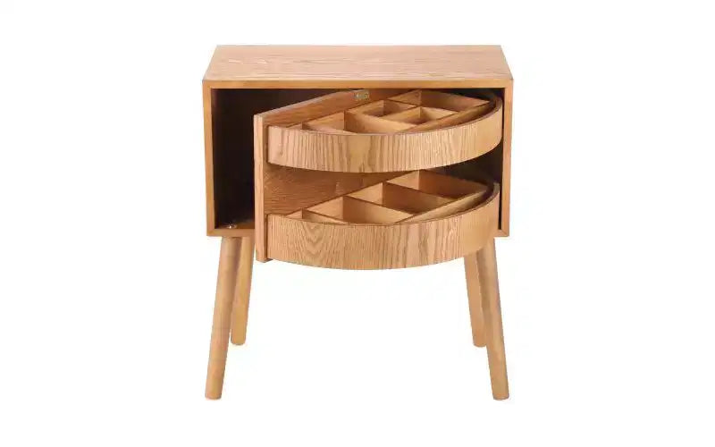 Comodino a Mezzaluna Marrone con Cassetto, Stile Rattan Mid-Century Moderno, Uso Singolo