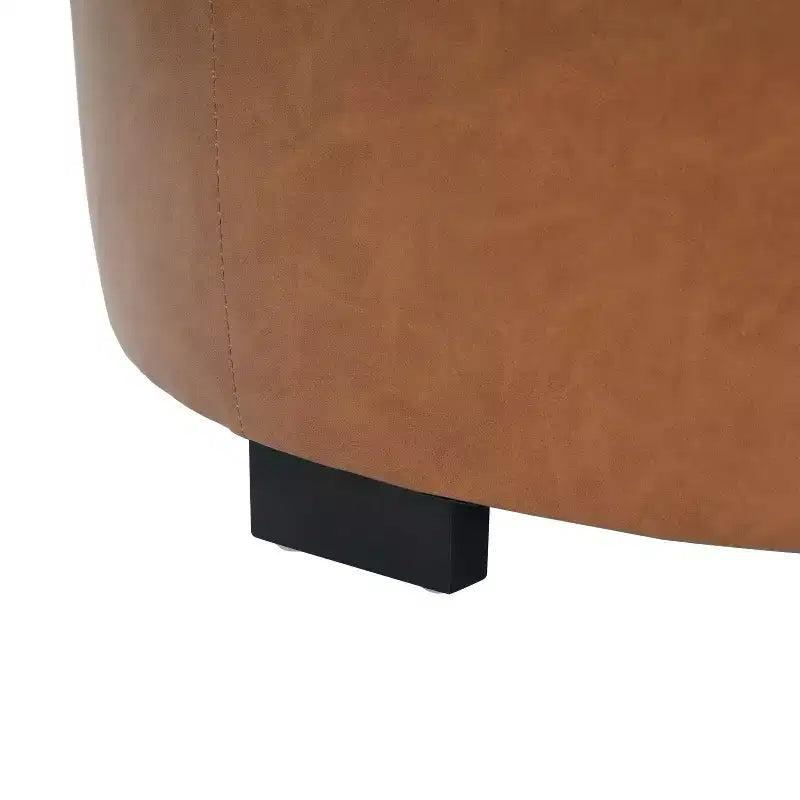 Ottoman rotondo trapuntato color beige/marrone, similpelle/misto lino, 1 persona