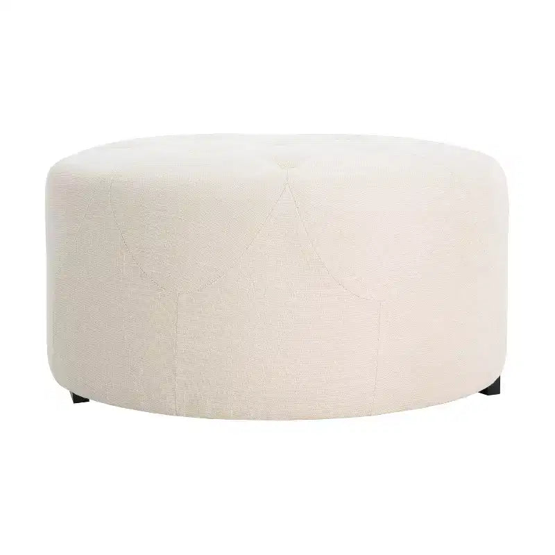 Ottoman rotondo trapuntato color beige/marrone, similpelle/misto lino, 1 persona
