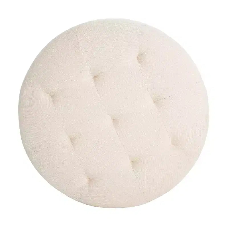 Ottoman rotondo trapuntato color beige/marrone, similpelle/misto lino, 1 persona