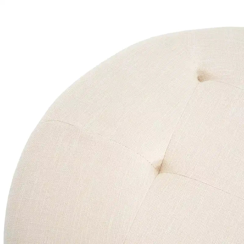 Ottoman rotondo trapuntato color beige/marrone, similpelle/misto lino, 1 persona